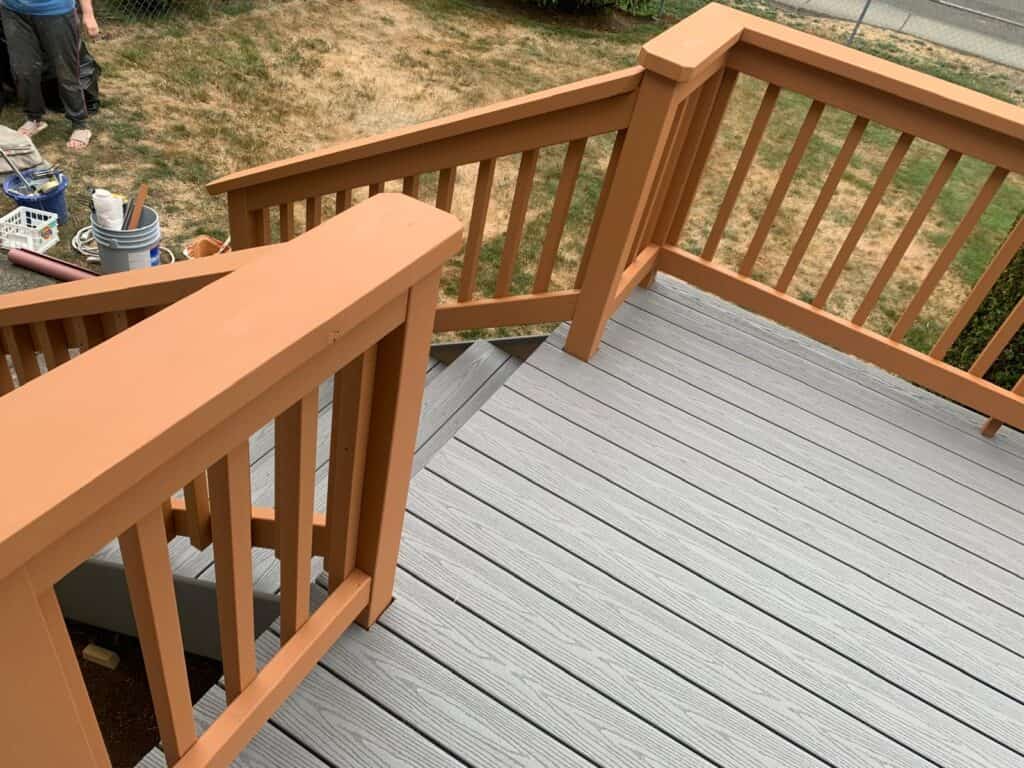 Deck staining project in South Florida showing freshly treated wooden deck